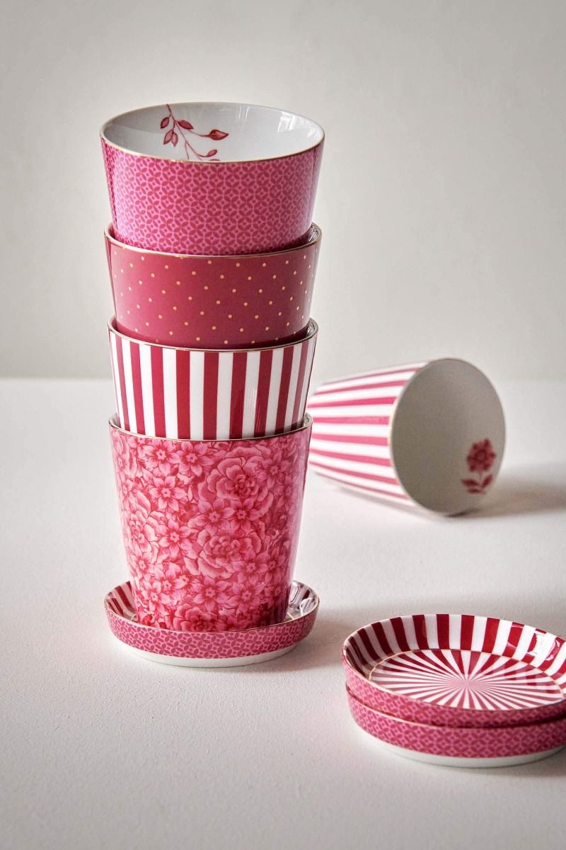 Royal Stripes Mug & Tea Tip Dark Pink