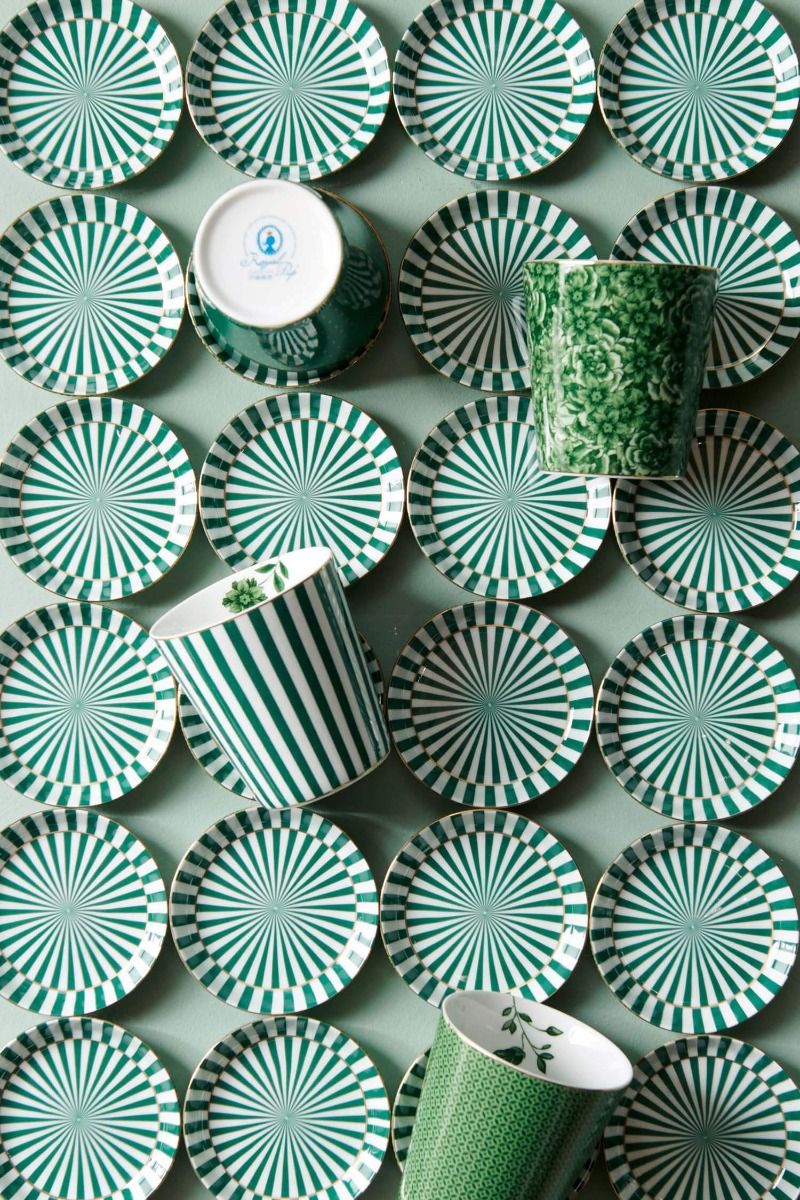 Royal Stripes Tasse Blumen & Teebeutelablage Grün