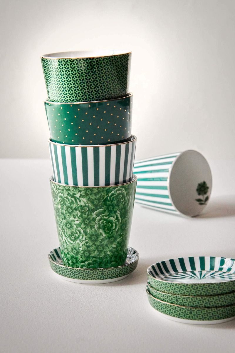 Royal Stripes Mok Bloemen & Theetip Groen