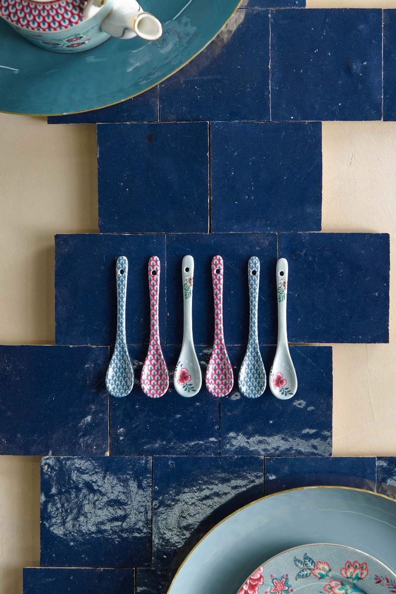 Oriental Flower Festival Set/6 Teaspoons Blue