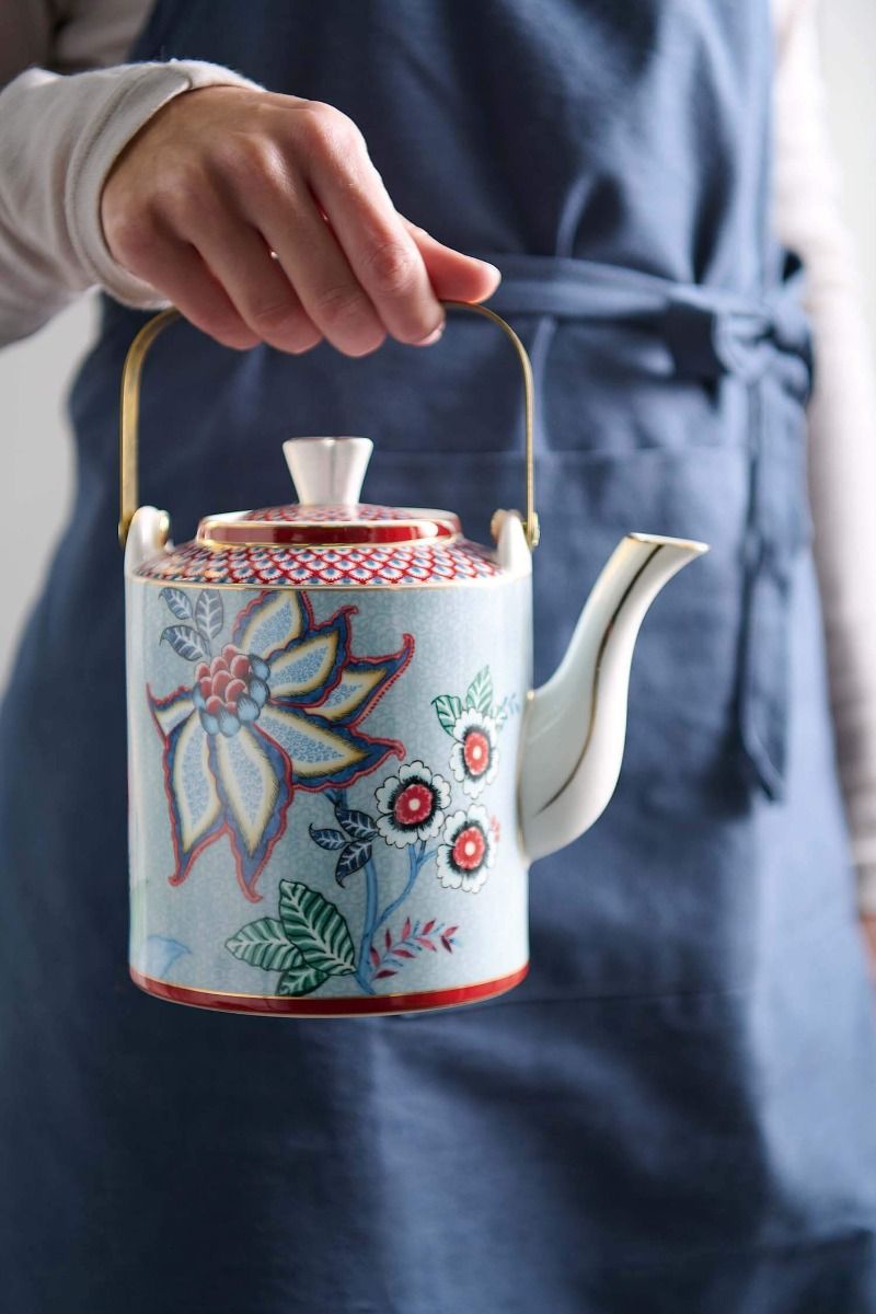 Oriental Flower Festival Teapot Blue Medium