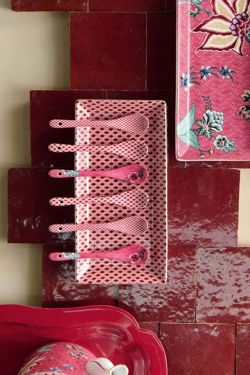 Oriental Flower Festival Set/6 Teaspoons Dark Pink