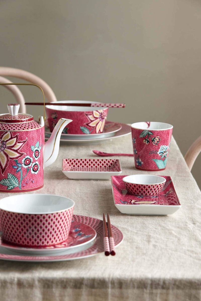 Oriental Flower Festival Set/4 Mugs Dark Pink