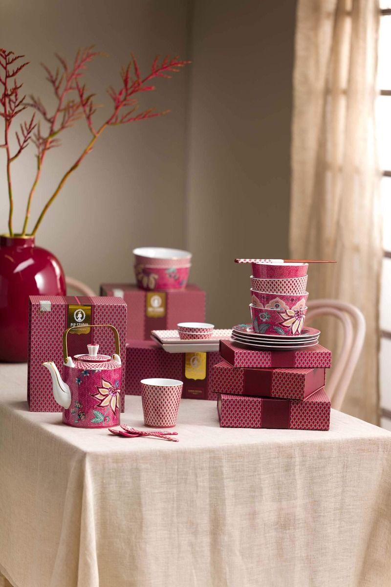 Oriental Flower Festival Set/4 Mugs Dark Pink