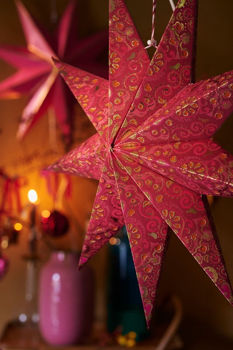 Kerstster Papier Overall Print Rood 60cm
