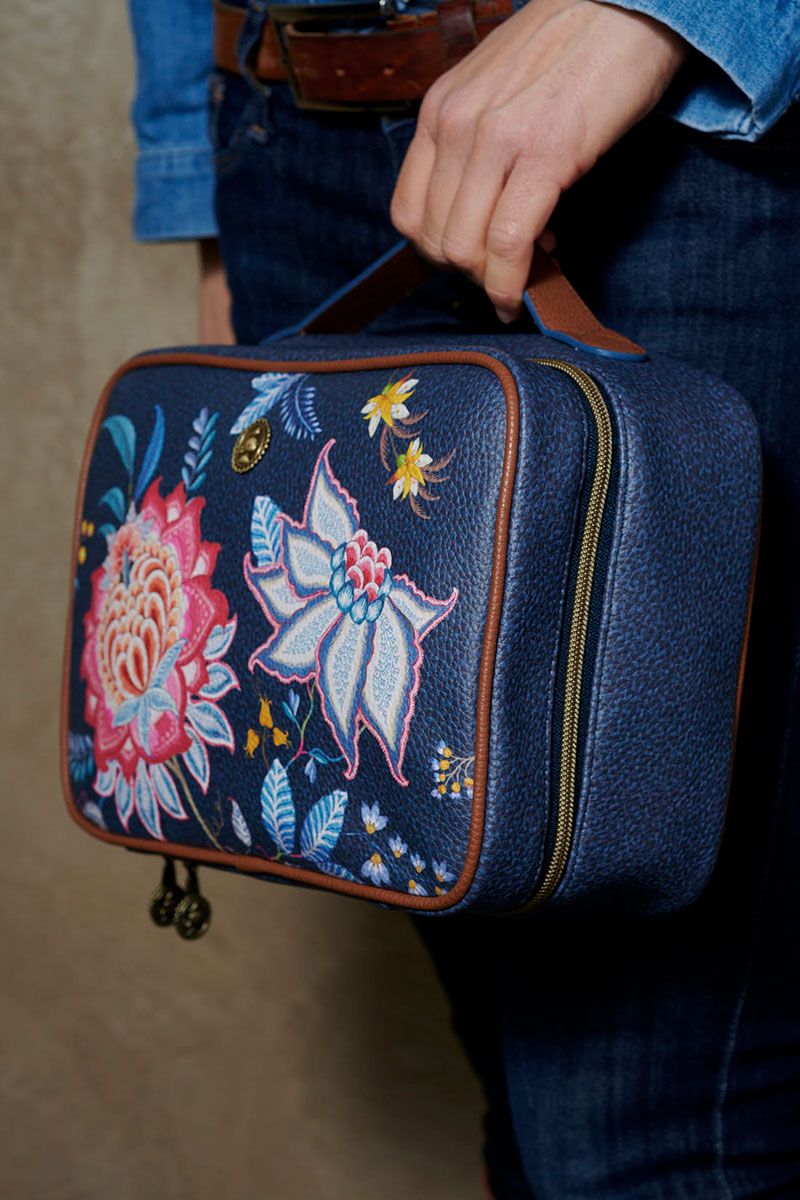 Beautycase Rechteckig Gross Festival Flower Dunkelblau