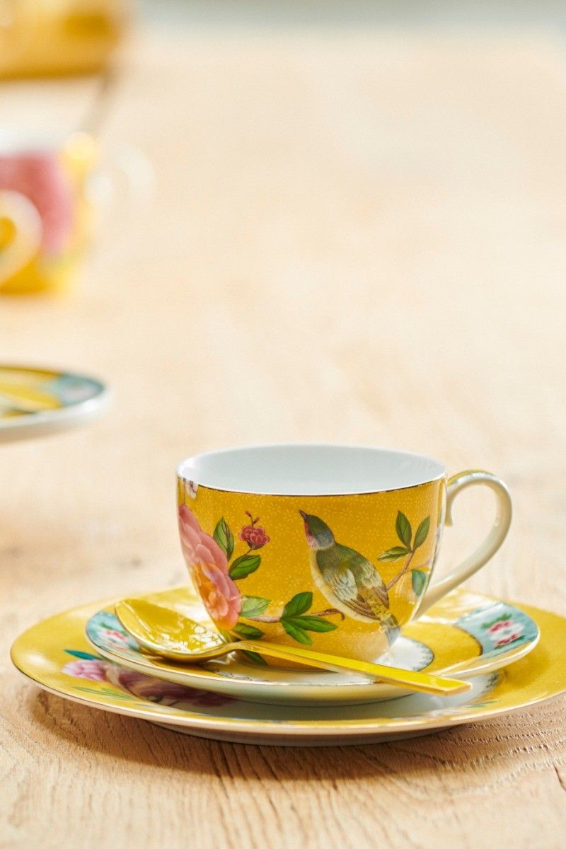 Blushing Birds Cappuccino Tasse & Untertasse Gelb