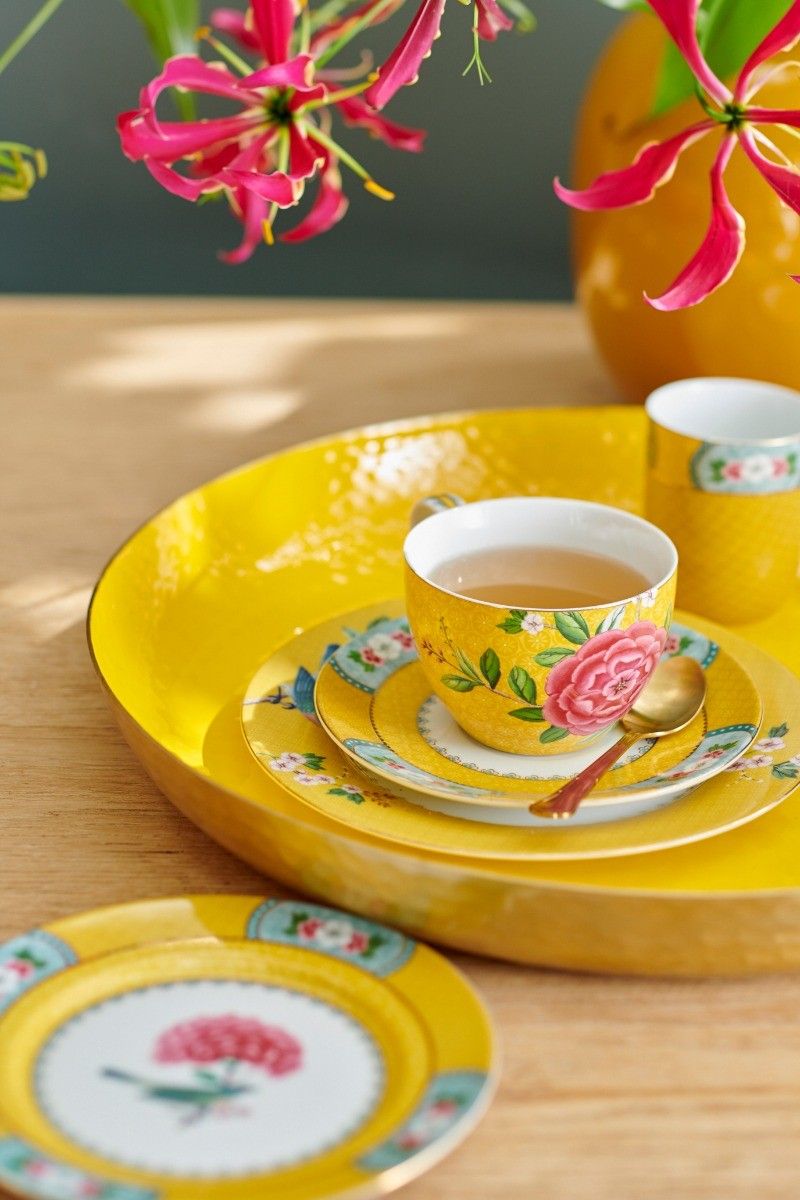 Blushing Birds Cappuccino Cup & Saucer Yellow