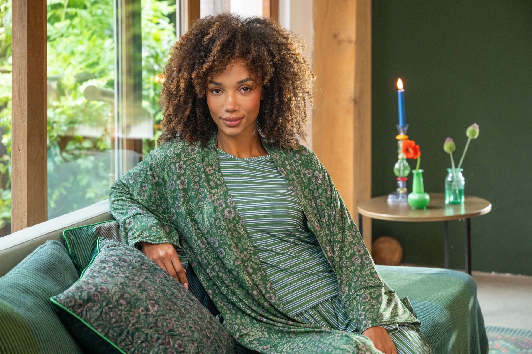 Trice Top Lange Mouw Kente Stripe Groen 
