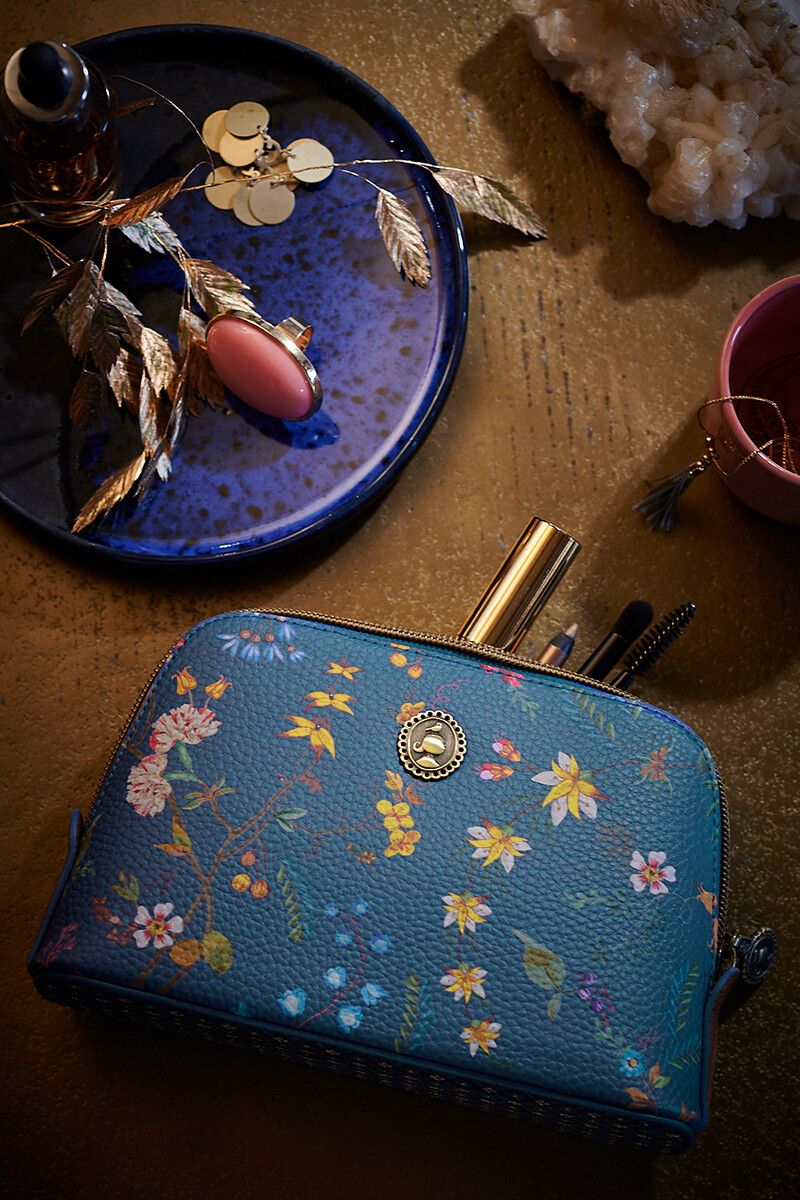Cosmetic Bag Triangle Small Petites Fleurs Dark Blue