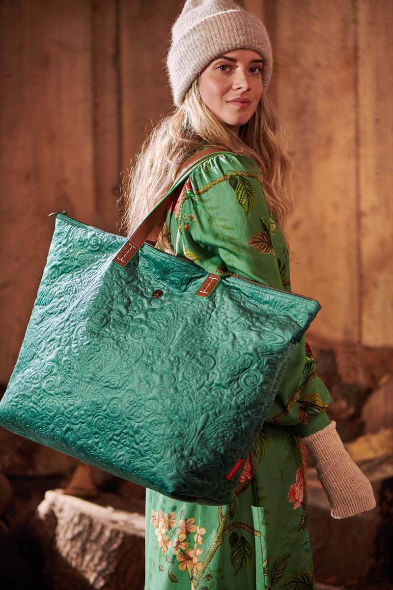 Tote Bag Velvet Quiltey Days Green