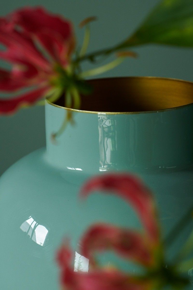Ovale Metall Vase blau 30 cm