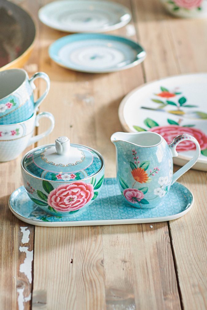 Blushing Birds Zucker- und Milchschale Blau
