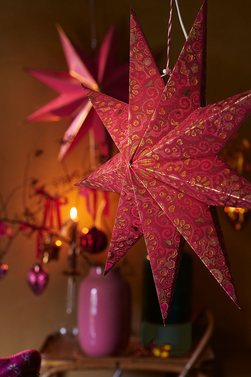 Kerstster Papier Overall Print Rood 60cm