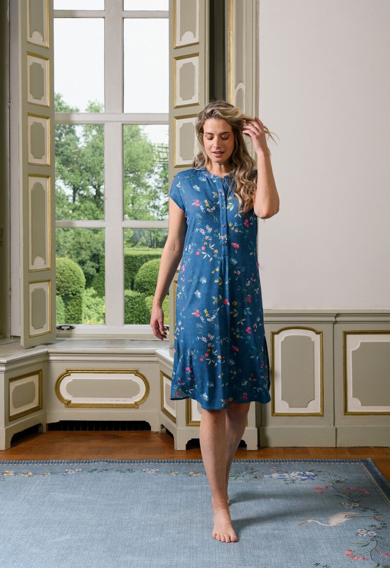 Nachthemd Korte Mouw Knopen Tokyo Blossom Donkerblauw