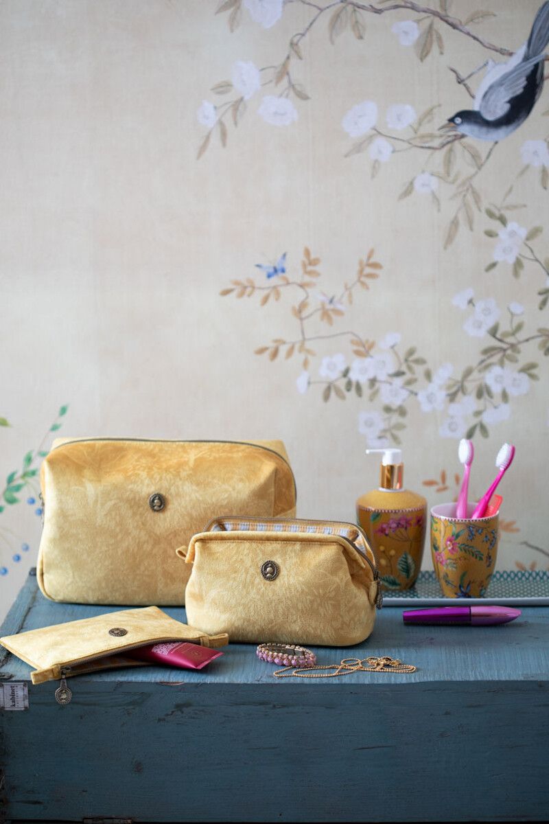 Flaches Necessaire Klein Wattiert Origami Tree Gelb