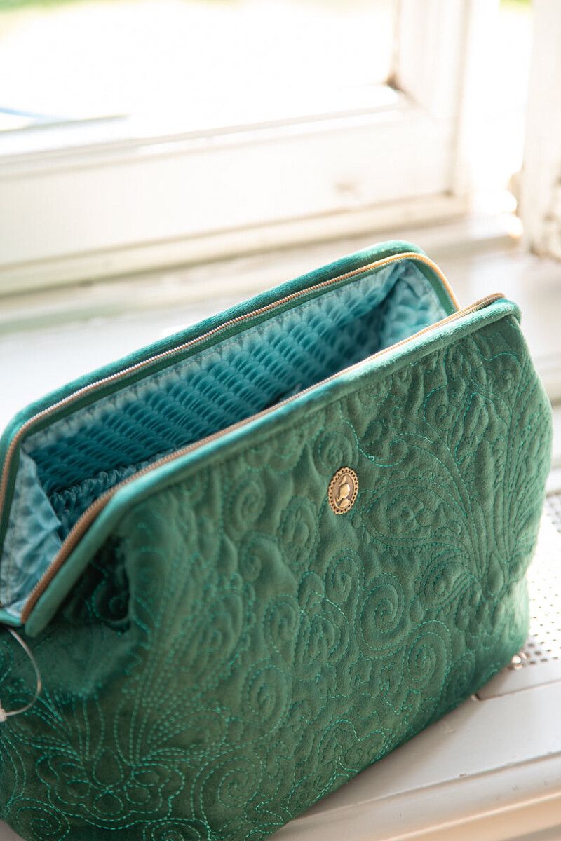 Cosmetic Purse Extra Large Velvet Quiltey Days Green