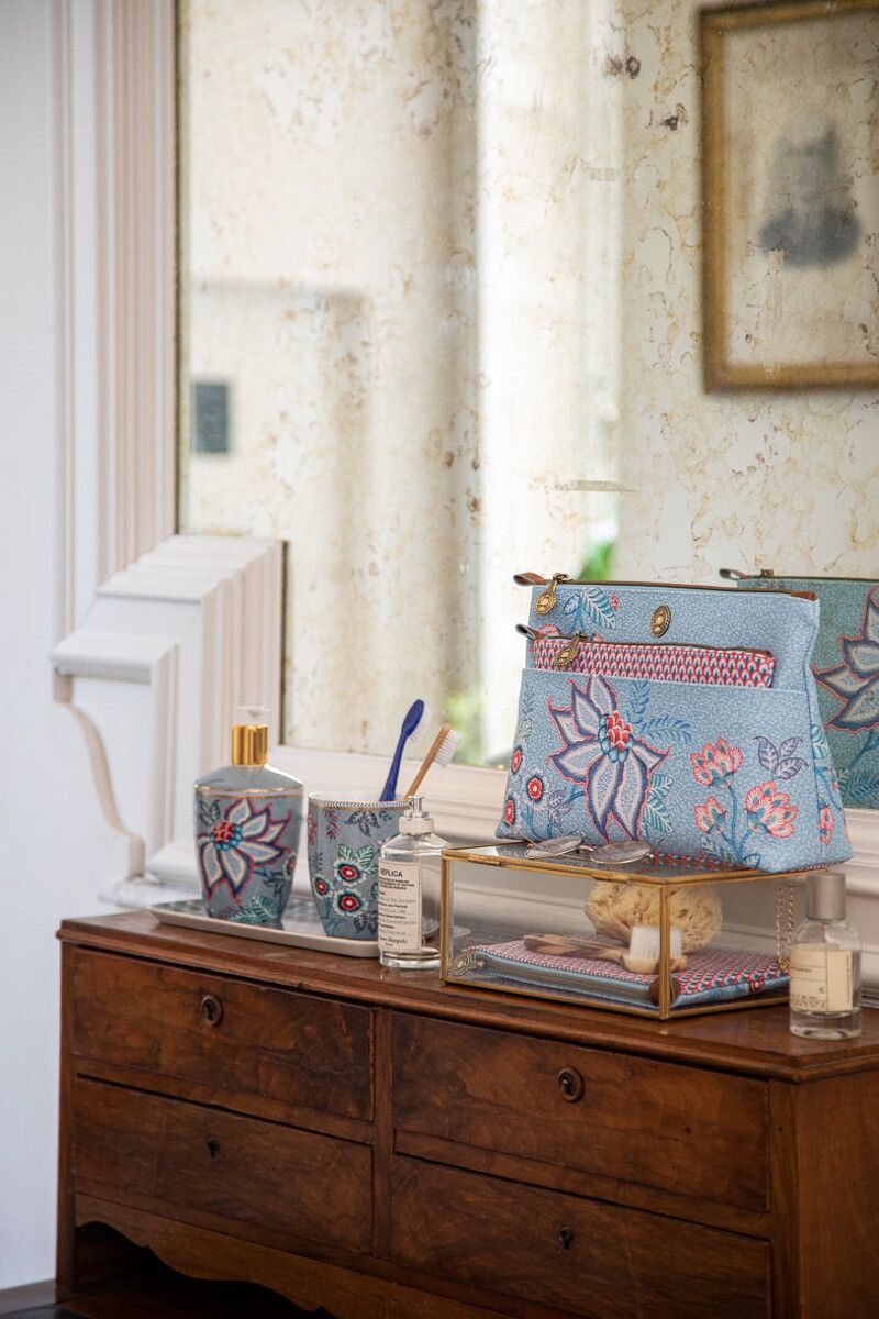 Necessaire Combi Flower Festival Hellblau/ Scallop Rot