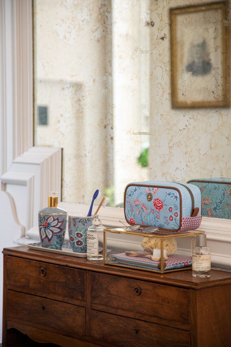 Necessaire rechteckig Klein Flower Festival Hellblau