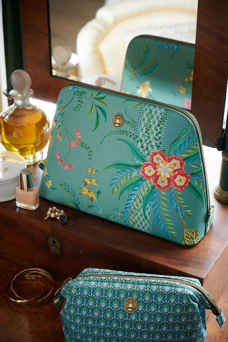 Cosmetic Bag Triangle Large Fleur Mix Green 
