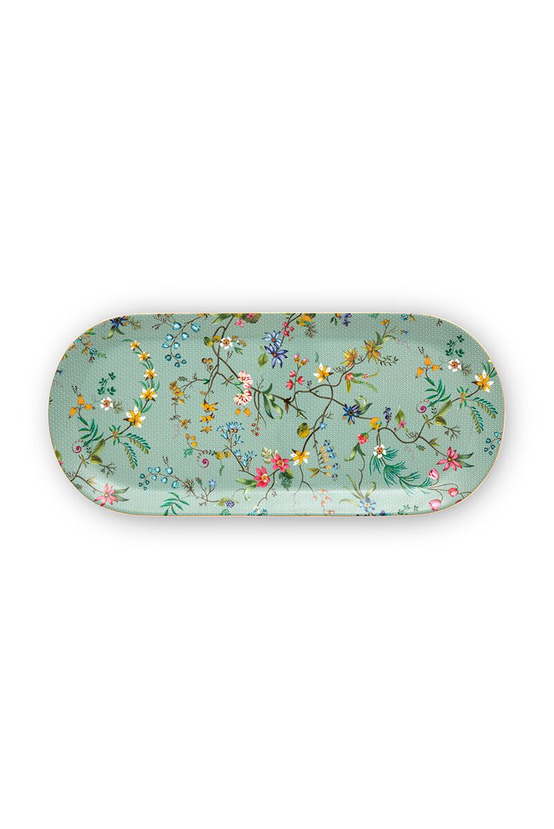 Cake Tray Rectangular Jolie Flowers Blue