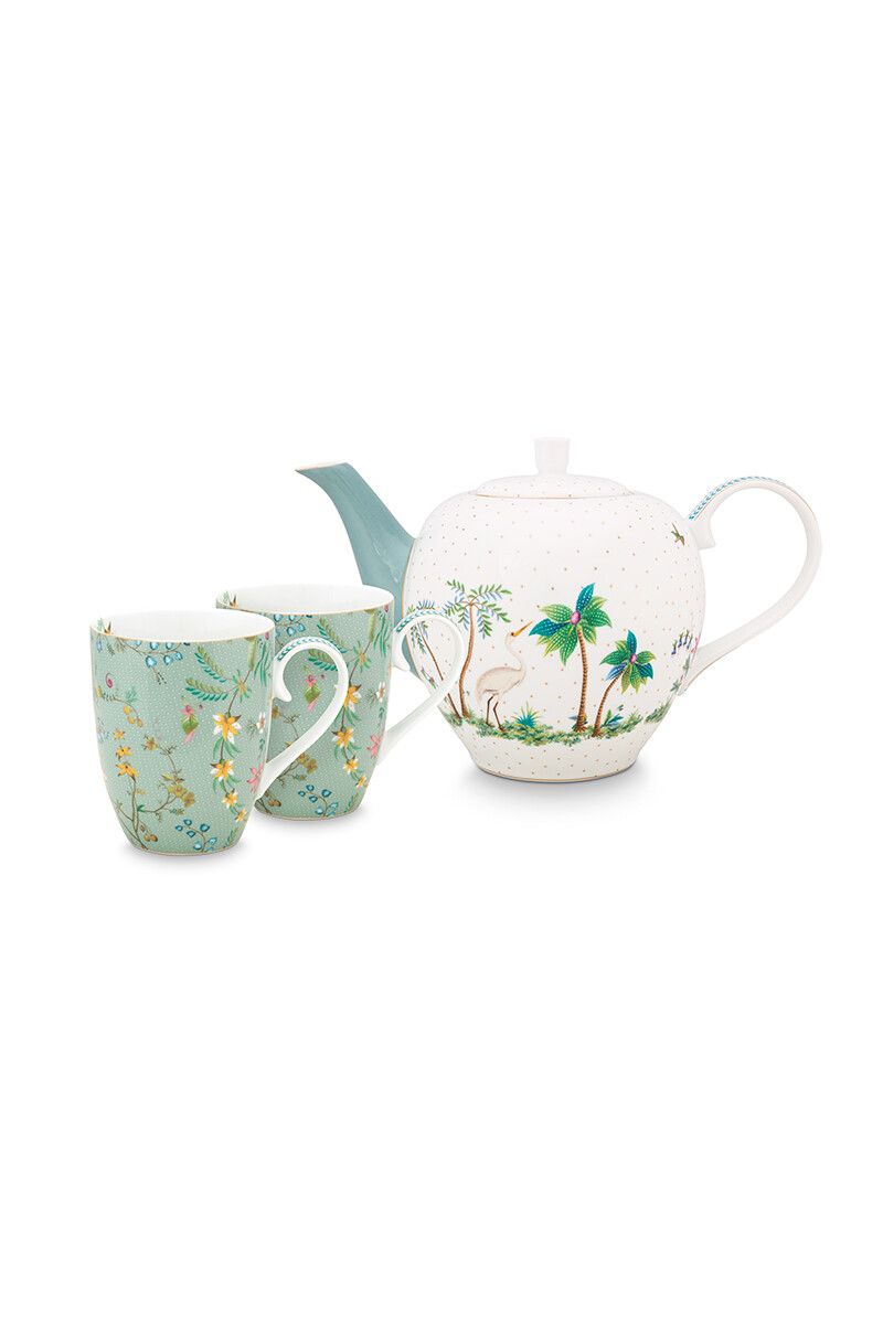 Jolie Set/3 Tea Set Large Flowers Blue 