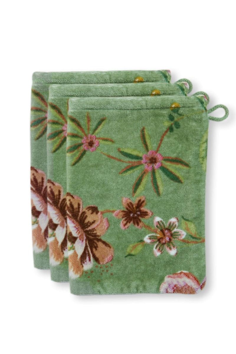 Washandje Set/3 Secret Garden Groen 16X22cm