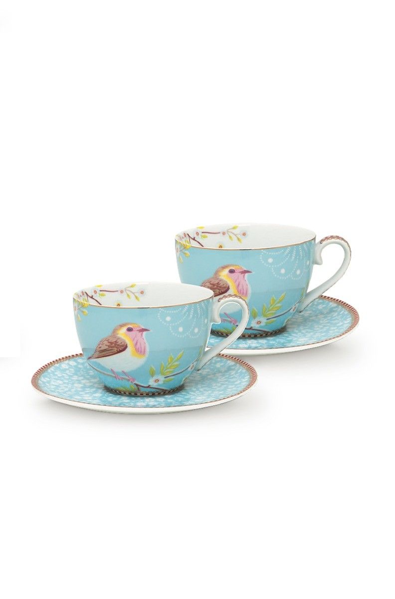 Early Bird Set/2 Cappuccino Tassen & Untertassen Blau
