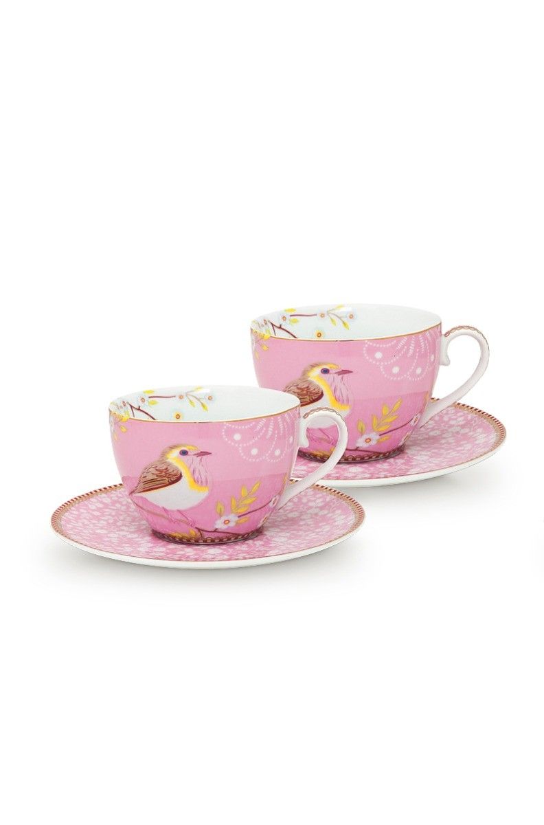 Early Bird Set/2 Cappuccino Tassen & Untertassen Rosa