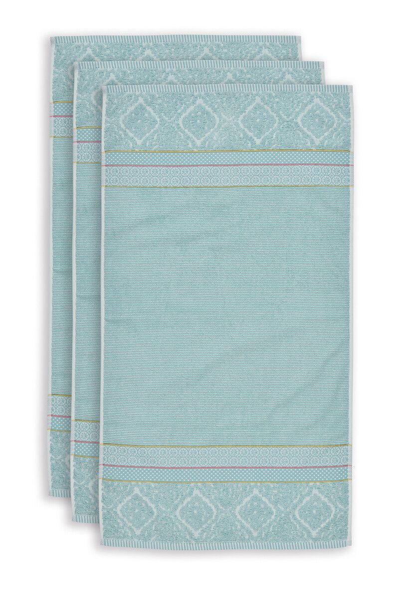 Lot de 3 Serviettes de Bain Soft Zellige en Coloris Bleu 55 x 100 cm