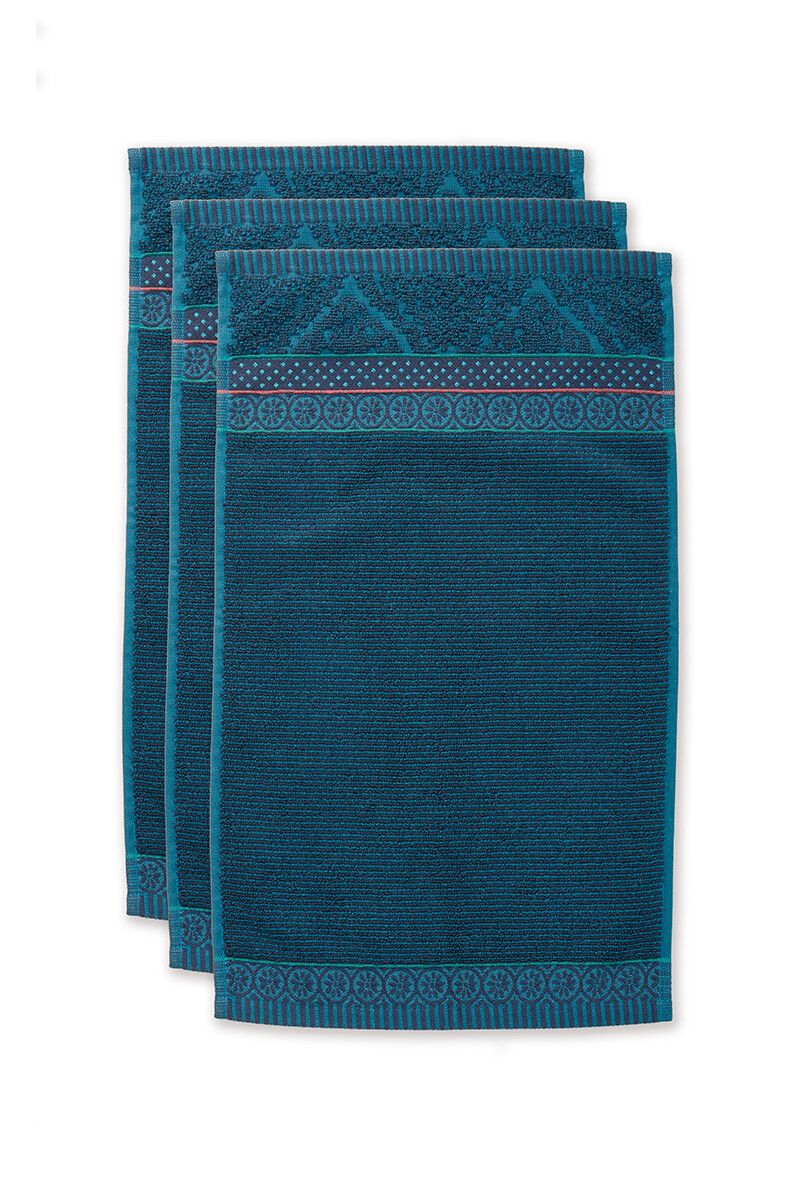 Lot de 3 Serviettes Invité Soft Zellige en Coloris Bleu Foncé 30 x 50 cm