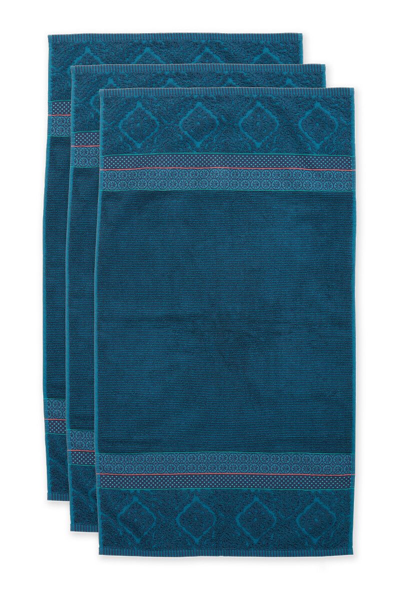 Lot de 3 Serviettes de Bain Soft Zellige en Coloris Bleu Foncé 55 x 100 cm