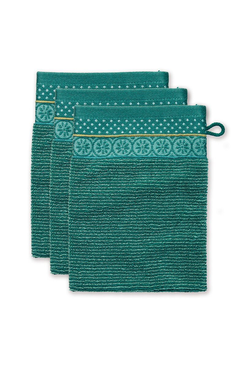 Lot de 3 Gants de Toilette Soft Zellige en Coloris Vert 16 x 22 cm