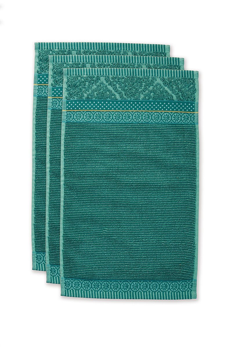 Lot de 3 Serviettes Invité Soft Zellige en Coloris Vert 30 x 50 cm