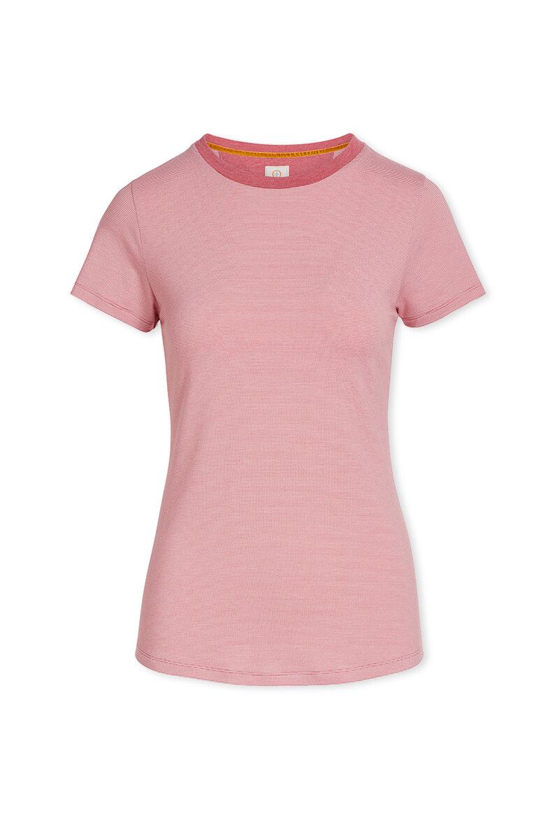 Top Korte Mouw Shiny Stripes Roze