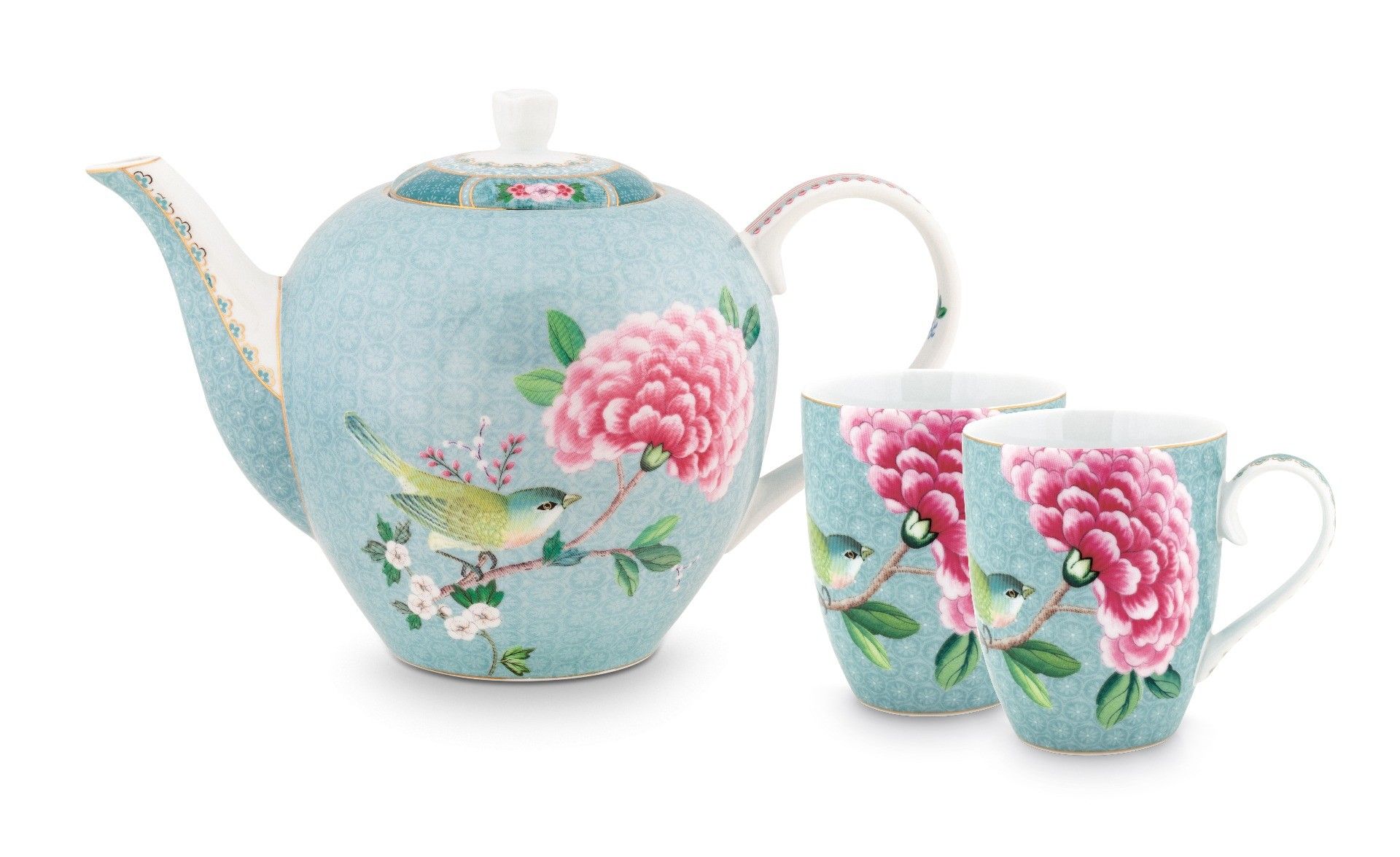 Blushing Birds Teeservice von 3 Blau