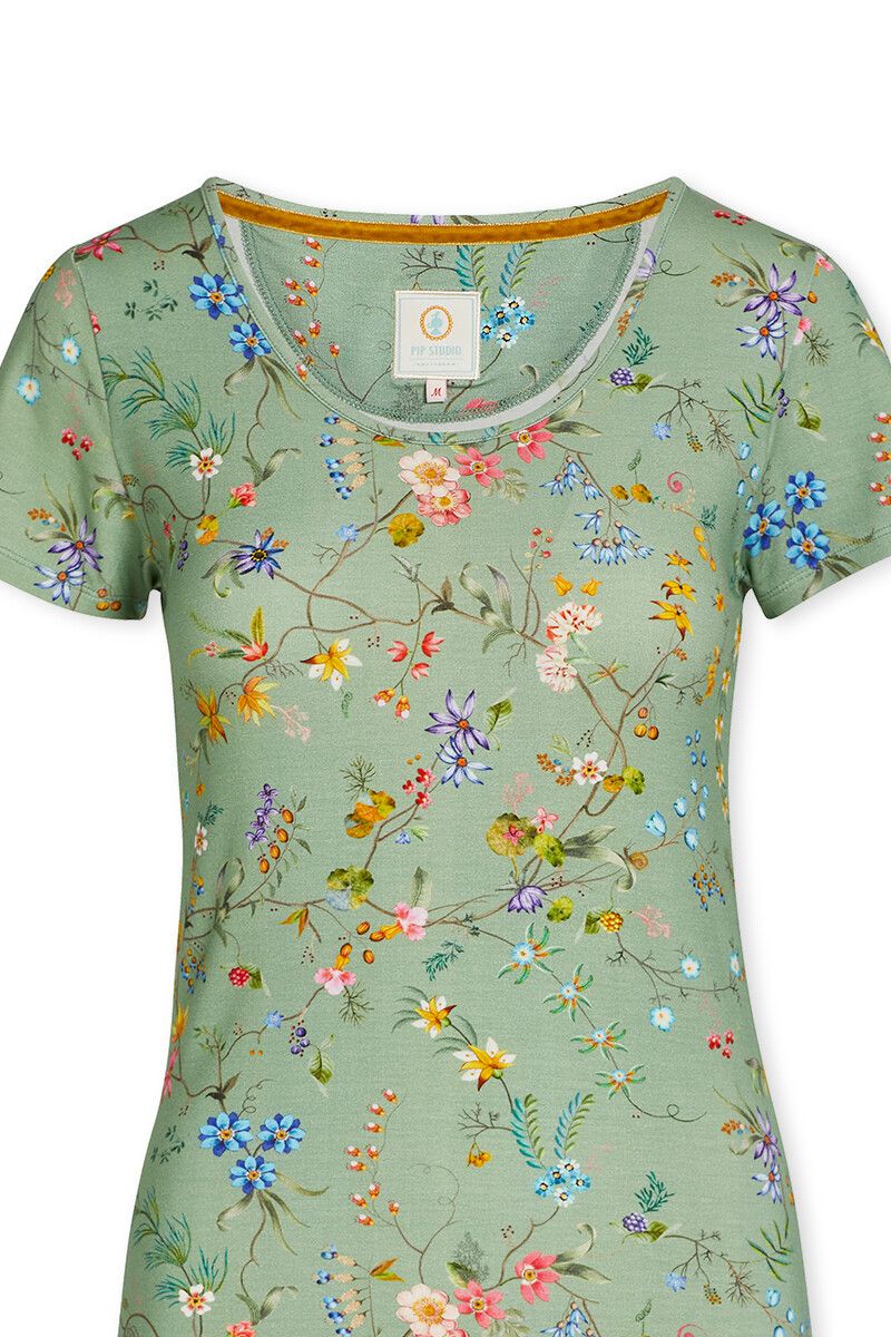 Top Korte Mouw Petites Fleurs Groen
