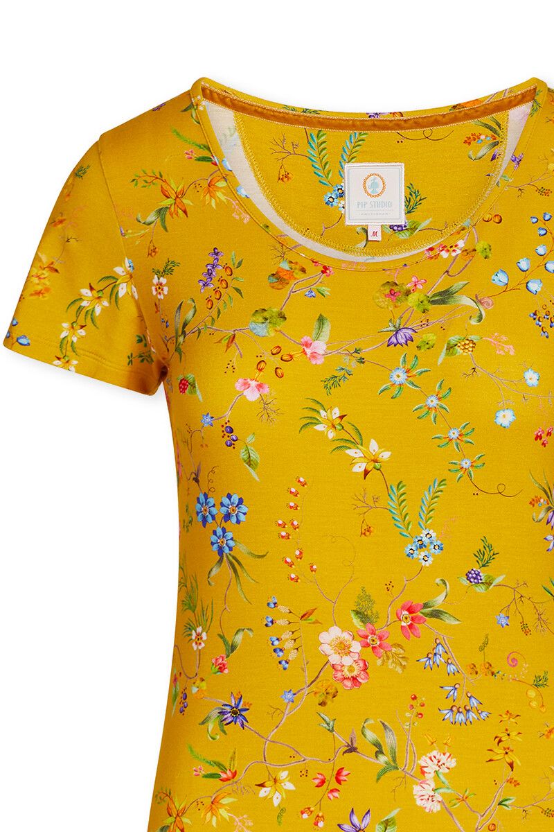 Top Korte Mouw Petites Fleurs Geel