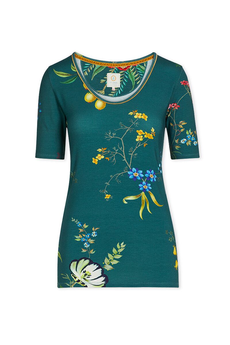 Top Korte Mouw V-hals Fleur Grandeur Groen