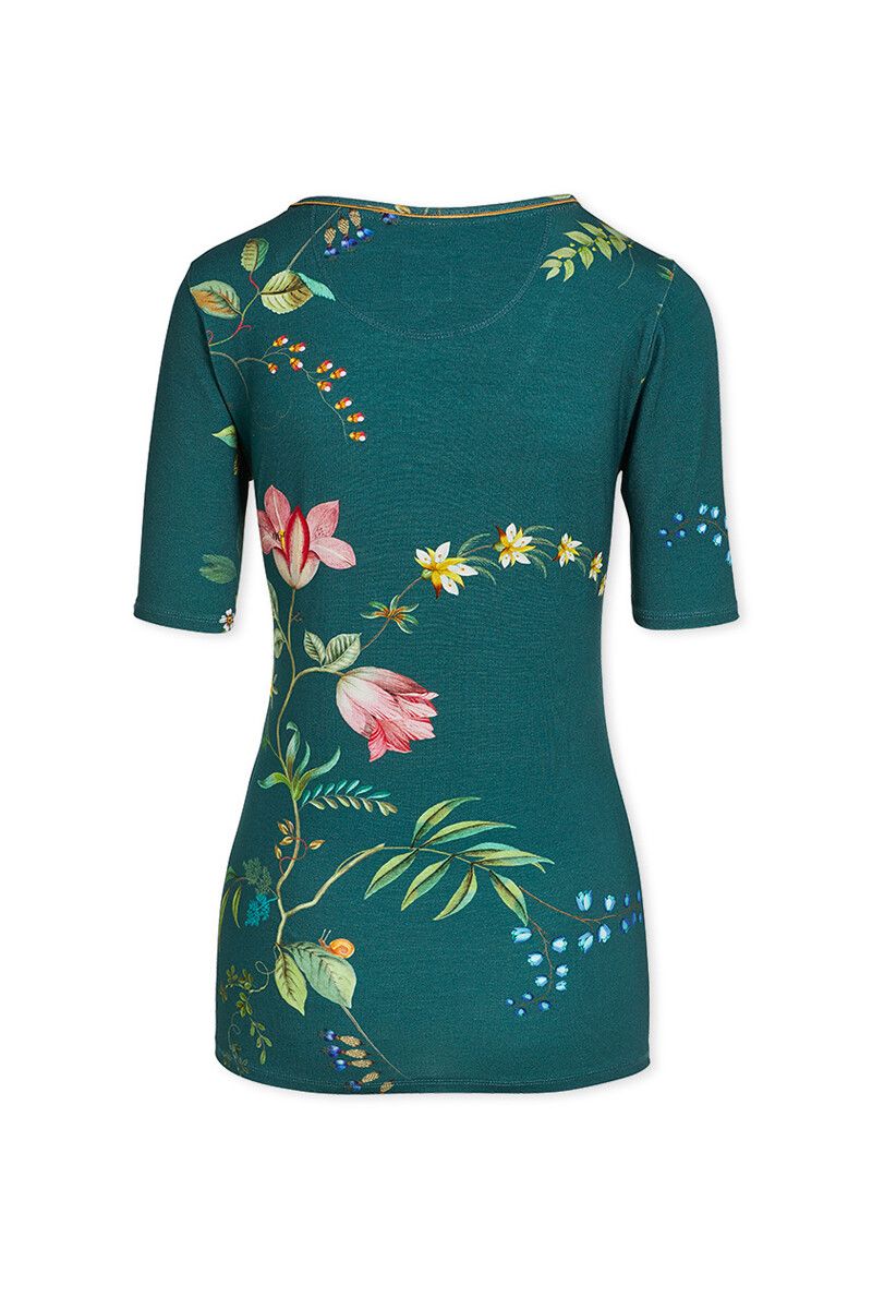Top Korte Mouw V-hals Fleur Grandeur Groen