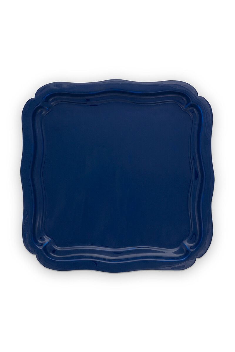 Plateau Carré Émaillé en Coloris Bleu