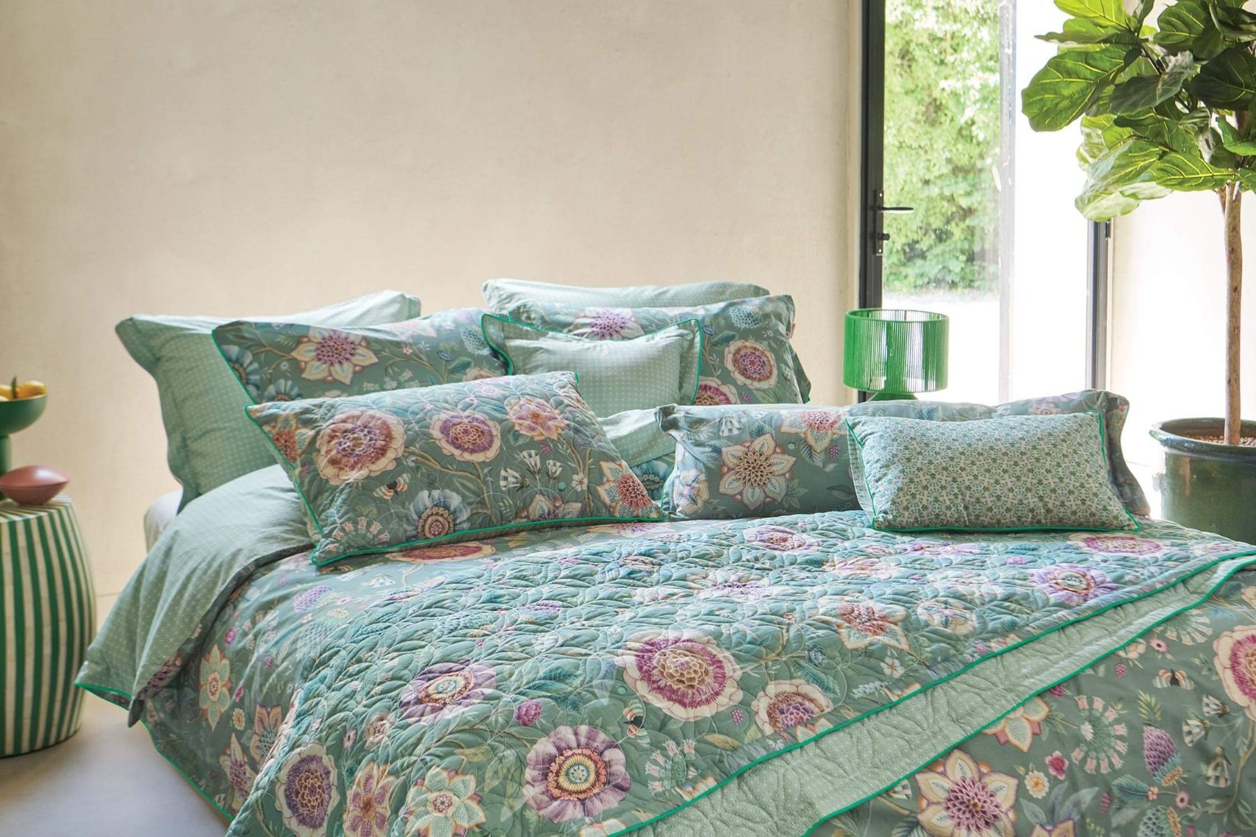 Duvet Cover Set Viva las Flores Green