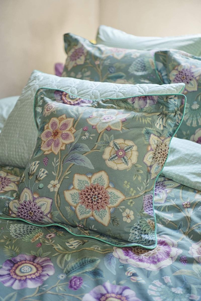 Square Cushion Viva Las Flores Green