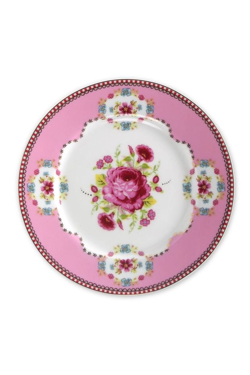 Floral Gebaksbord roze 17 cm