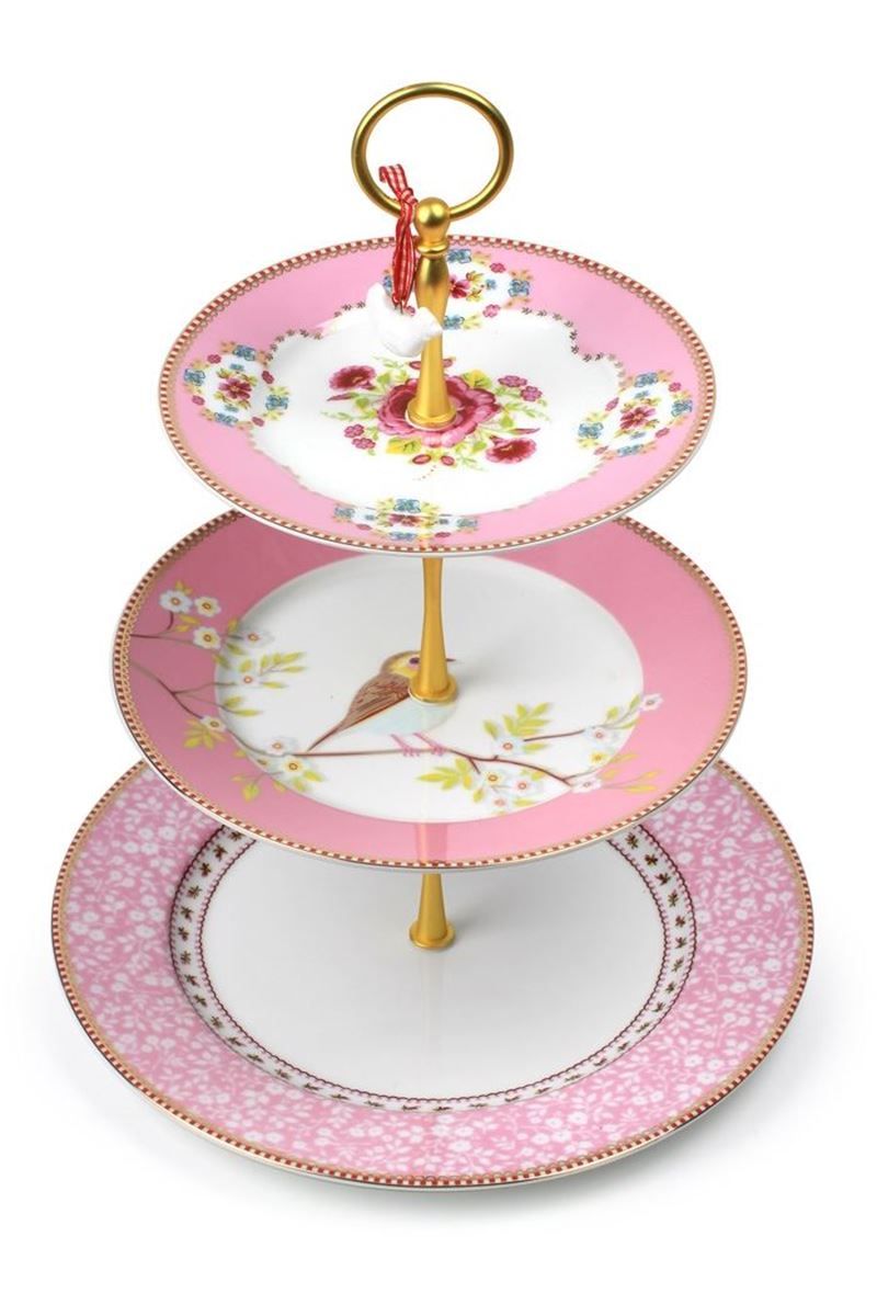 Floral Cake Stand 3 Levels Pink
