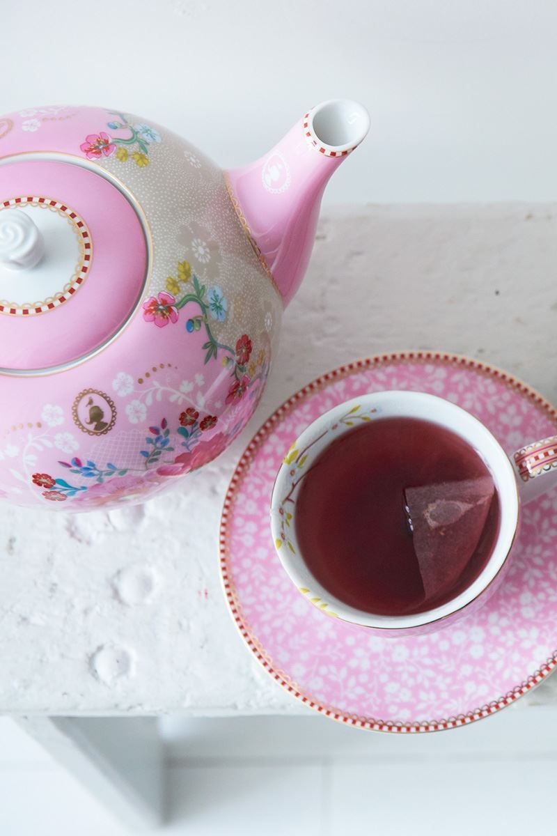 Floral cappuccino kop en schotel Early Bird Roze