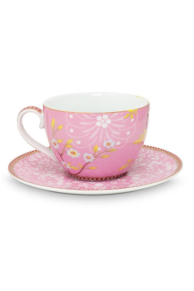 Floral cappuccino kop en schotel Early Bird Roze