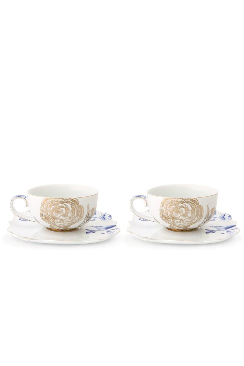 Royal White Geschenkset 2 Teetassen & Untertassen Blumen