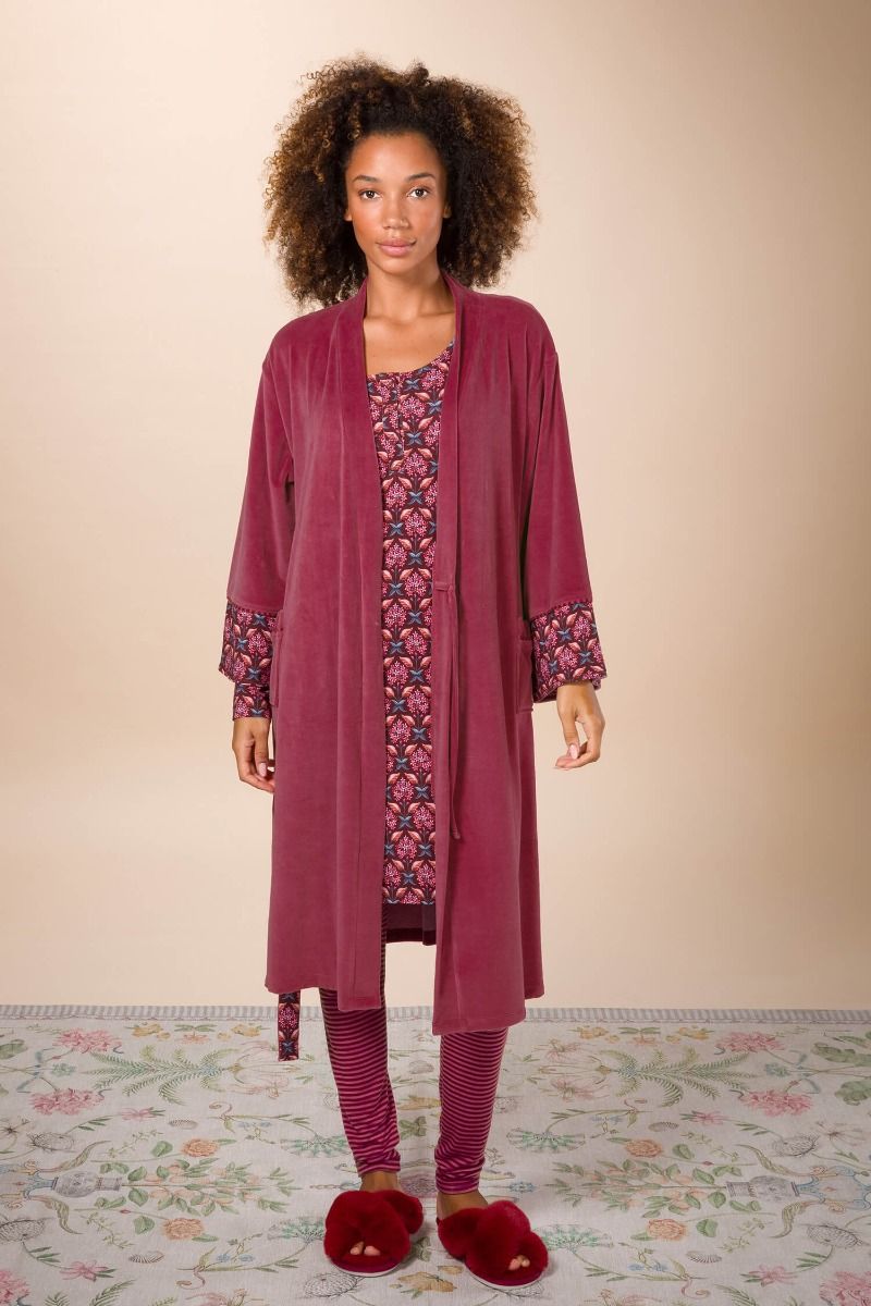 Naomi Kimono Velvet Solid Dark Pink