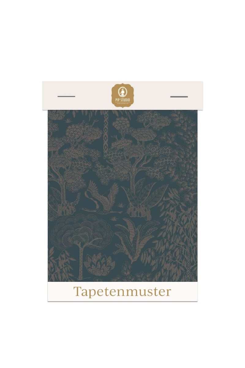 Tapetenmuster Origami Tree Dunkelblau/Roségold